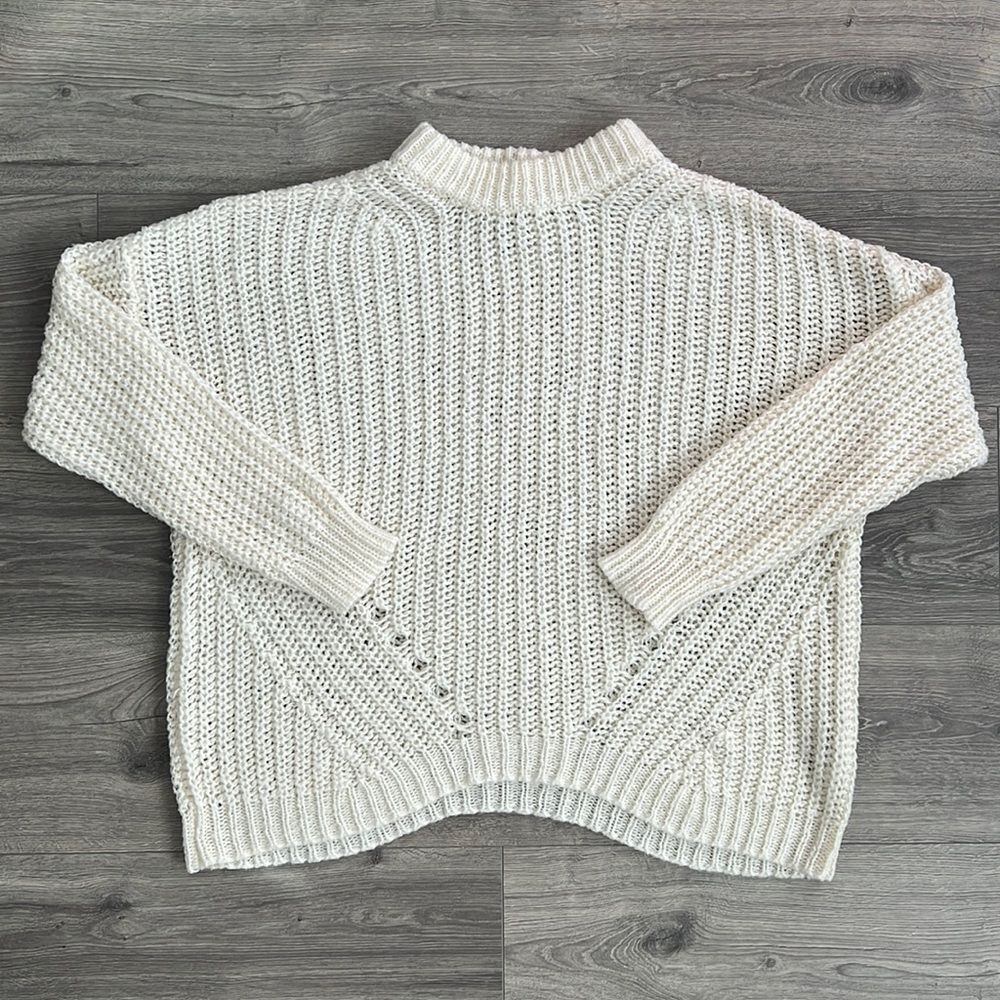 American Eagle Chunky Open Knit Sweater XS Oversized Cream Neutral Boho Winter
